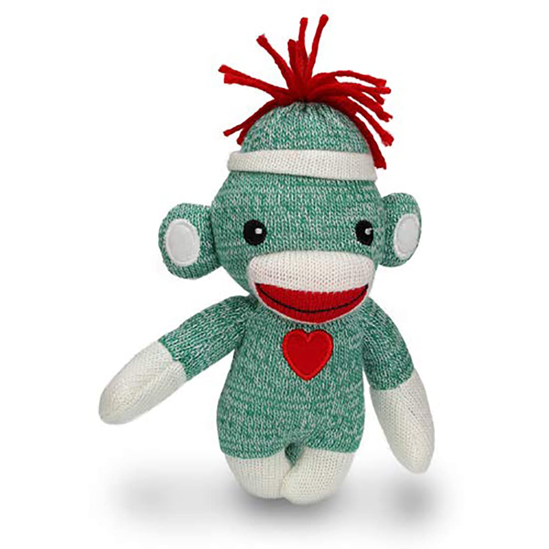 Adorable Sock Monkey 6 Inches, The Original Traditional Hand Knitted Stuffed Animal Toy Gift-for Kids, Babies, Teens, Girls and Boys Baby Doll Present Puppet (Green)