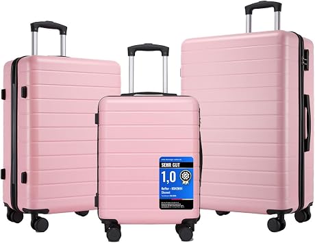 ABS Hard Shell Suitcase Lightweight Trolley with 4 Quiet 360  Double Wheels and Integrated Lock Hand Luggage Suitcase Medium Suitcase Large Suitcase and Suitcase Set pink Classic