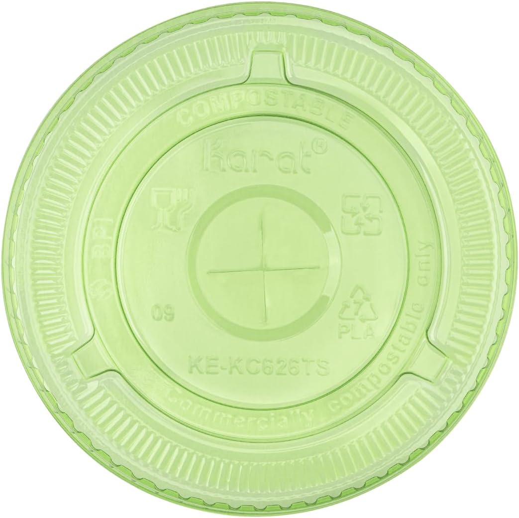 Karat Earth 98mm PLA Flat Lids For 12-24oz Cups, Cold Cup Lids, BPI Certified, Green Eco-Friendly Disposable Lids – 1,000 Count