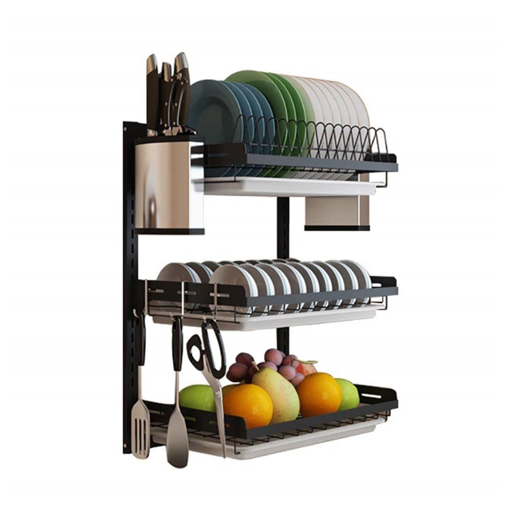 Porte-vaisselle mural inox antirouille avec cage à baguettes pour un séchage rapide sans encombre