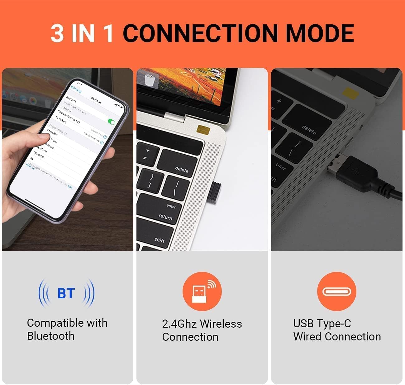 Tera Pro zmodernizowany przemysłowy bezprzewodowy skaner kodów kreskowych 1D, laserowy czytnik kodów kreskowych, ekstremalna odporność na uderzenia, działa z Bluetooth 2.4G Wireless do systemu Windows