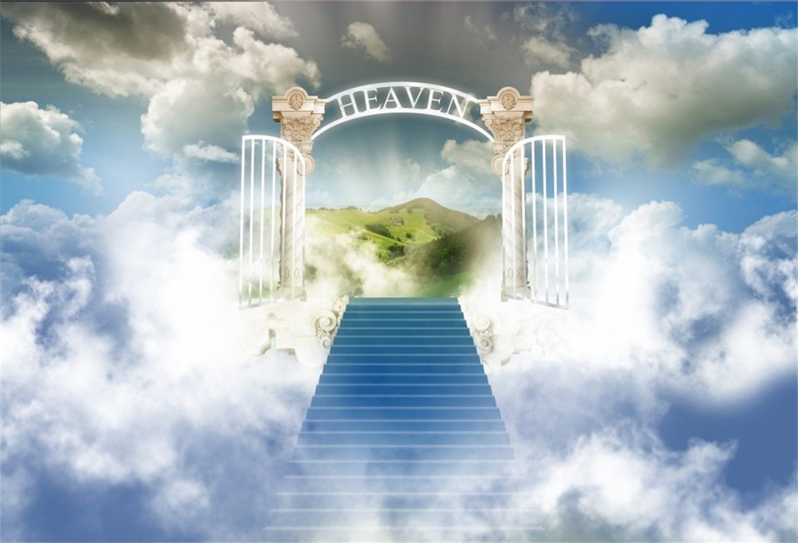 AOFOTO 8x6ft Staircase To Heaven Backdrop Gate Of Paradise Photography Background Celestial Stairway Sky Clouds Adult Lovers Kid Man Woman Artistic Portrait Photo Studio Props Video Drape Wallpaper