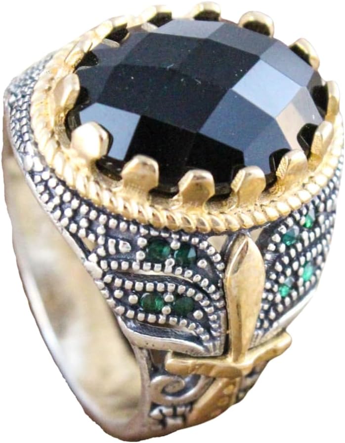 Genuine Solid 925 Sterling Silver Black Onyx Ring for Men