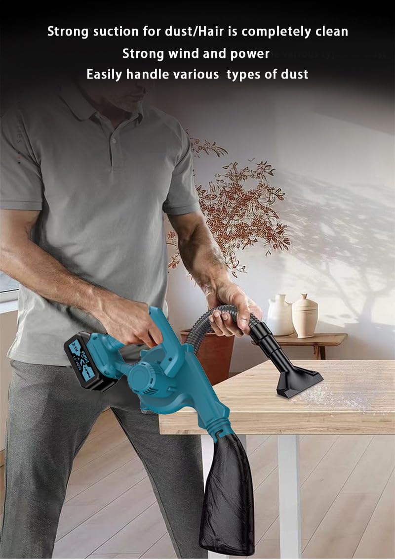 Soplador de hojas con batería regulable sin niveles, batería de litio recargable, mango ergonómico antideslizante para limpieza de jardín