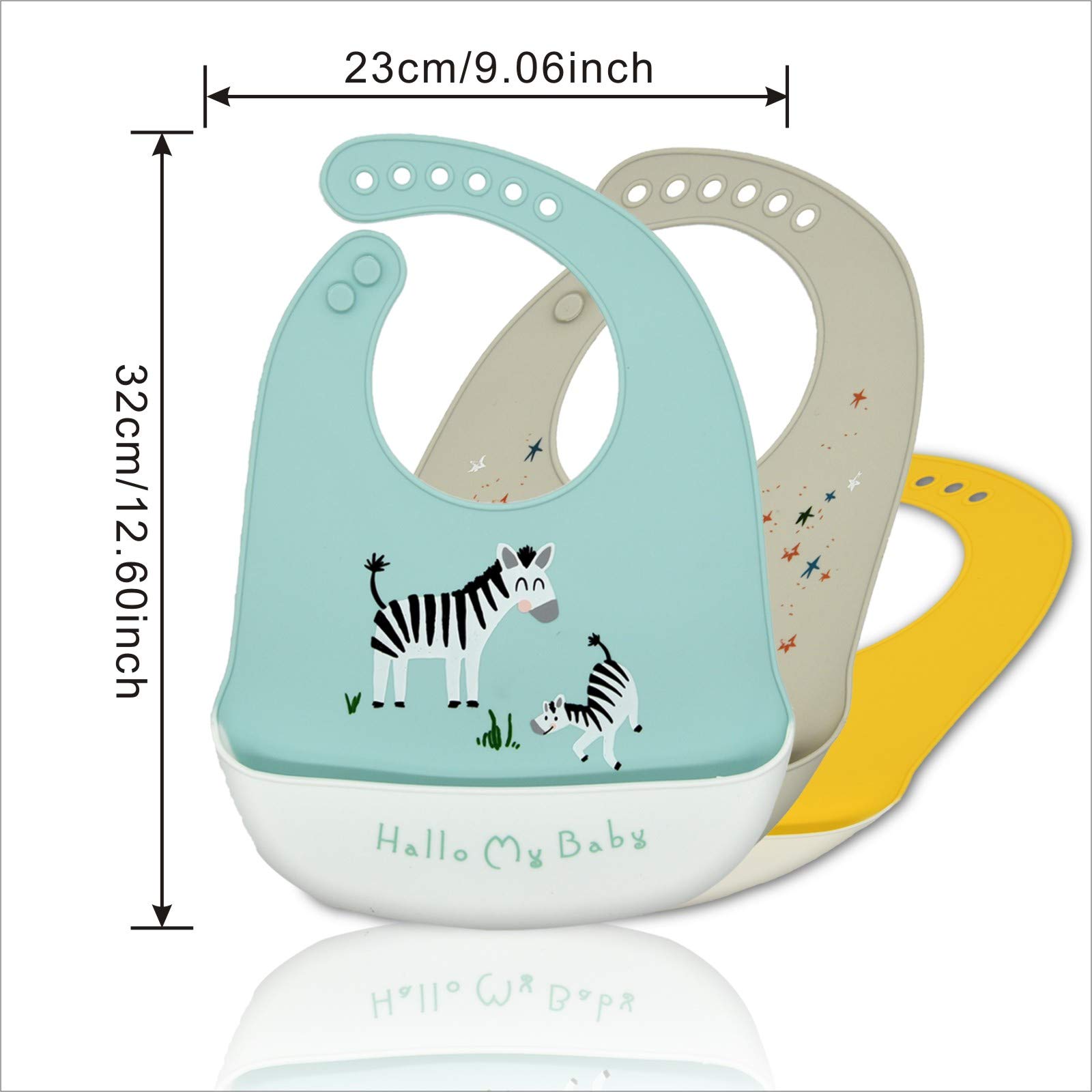 Bavaglini Silicone Bambino 3 Pezzi Neonato Bavaglino Svezzamento con Tasca Raccoglipappa Impermeabili