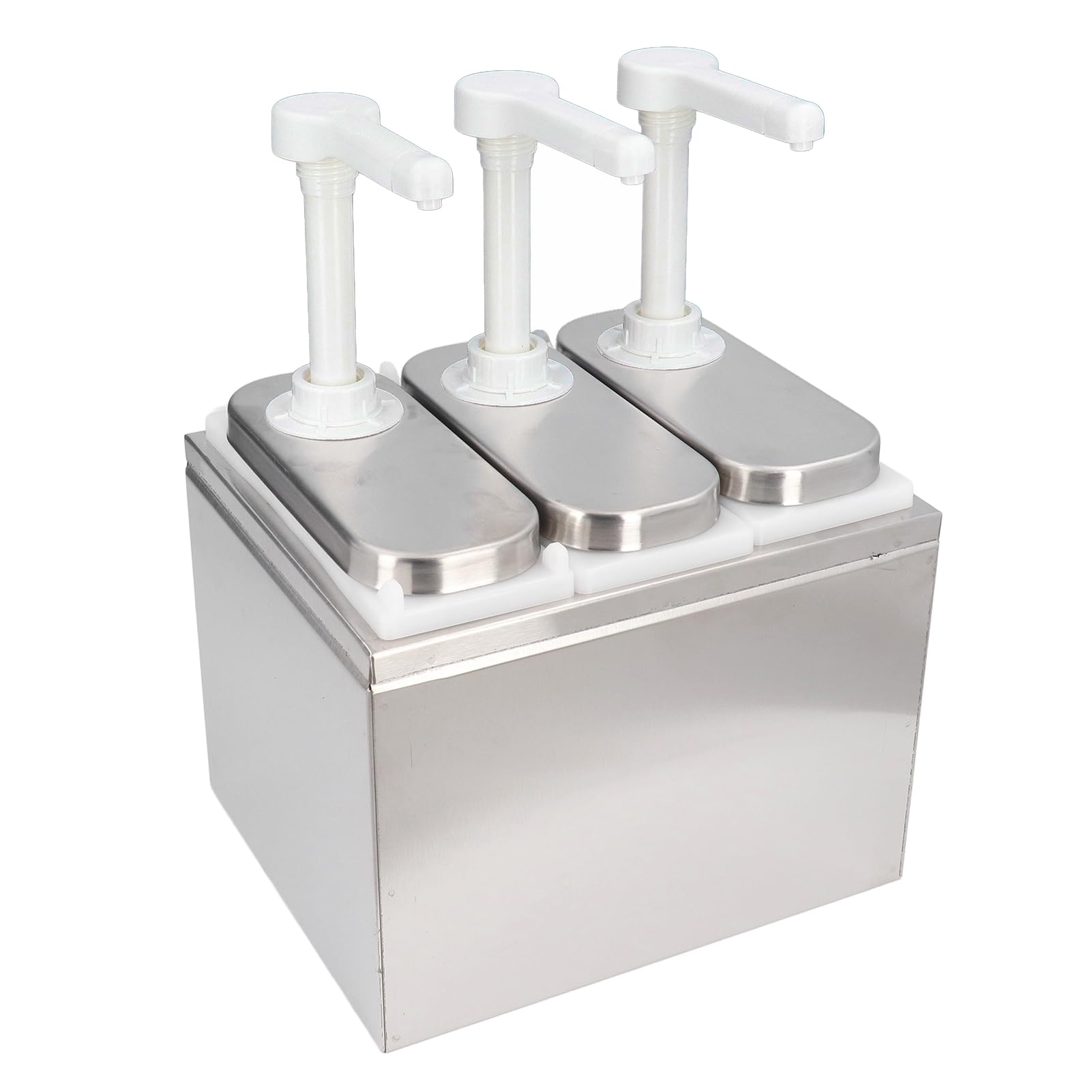 HAOHIZE Condiment Pump Dispenser, 1L Single Jars Stainless Steel Sauce Dispenser Pump Ketchup Pump Dispenser Davinci Syrup Sauce Pump Container Salad Pump Container (3 Pumps)