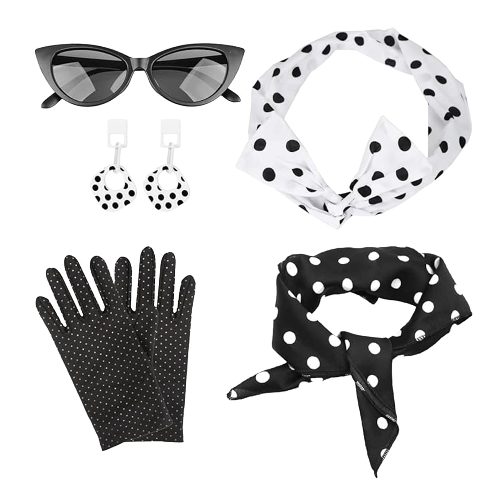 Bandeau Noel Lufdegim - Costume Années 50 Femme - Set 5 Pièces (Bandeau Gants Foulard Bijoux) - Style Vintage Jupe Rose A Pois