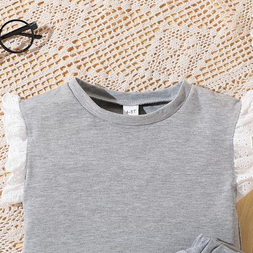 Image of Kid Young Girl Clothes Outfits Square Neck Tank Top Letter Patched Girls Summer Shorts Set(6-7T)