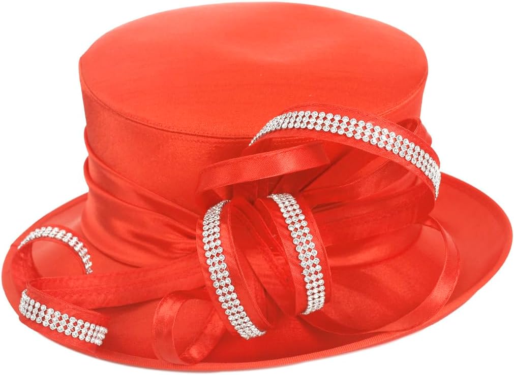 Ruphedy Women Derby Church Hat Elegant Tea Party Dress Wedding Hat with Rhinestones