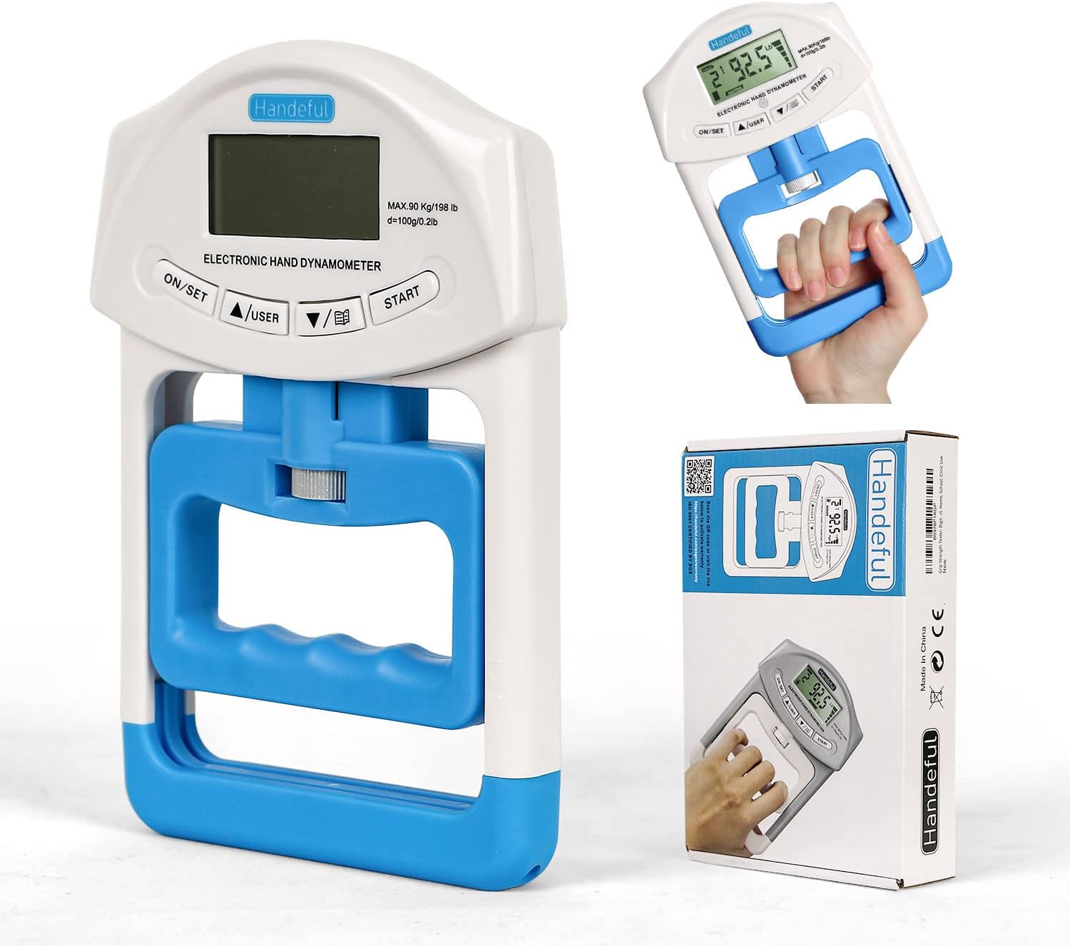 Handeful Grip Strength Tester Trainer - Dynamometer Handgrip Measurer Meter, Handheld Strengthener Exerciser for Sports, School, and Home Use (198Lbs / 90Kgs)