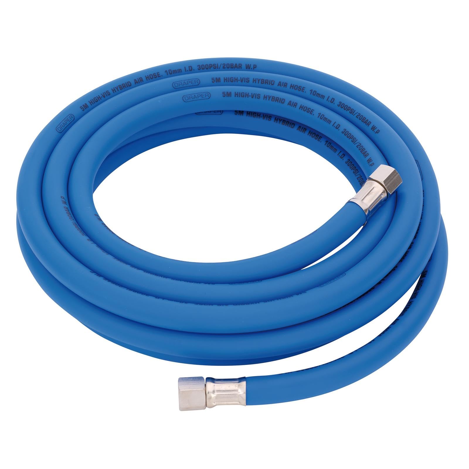 Draper High Visibility Hybrid Air Hose 5M X 10mm 1/4"" Bsp Blue - 31727