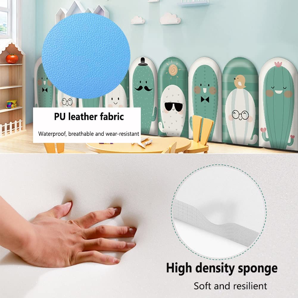 3D Anti-Collision Wall Stickers 3D antykolizyjna wyściółka ścienna dla dzieci, wodoodporne skórzane panele ścienne z kaktusa Naklejki ścienne, do Tatami, sypialni, pokoju zabaw(6 PCS)