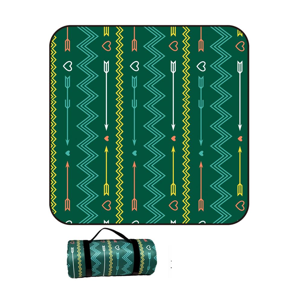 Treer Picnic Blanket Waterproof Large Beach Blanket Portable Outdoor Camping Party, Bohemian style Washable Foldable Sand Proof Blanket Picnic Mat for Wet Grass Hiking (150x150 cm,green)