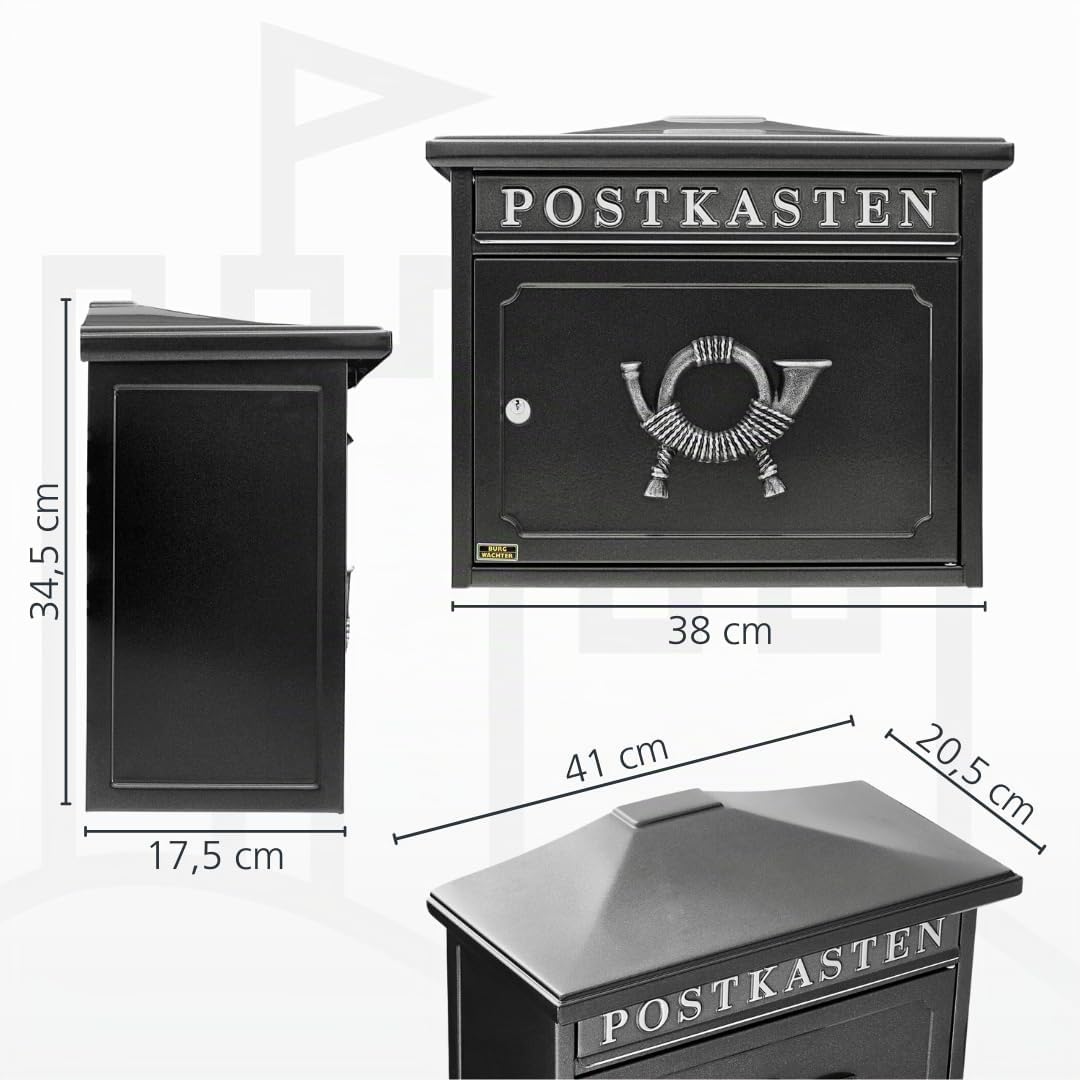 BURG-WÄCHTER Klassischer Briefkasten ohne Zeitungsfach und Namensschild, Verzinkter Stahl, Einwurf-Format DIN C4, 2 Schlüssel, Sylt 1883 E, Alteisen