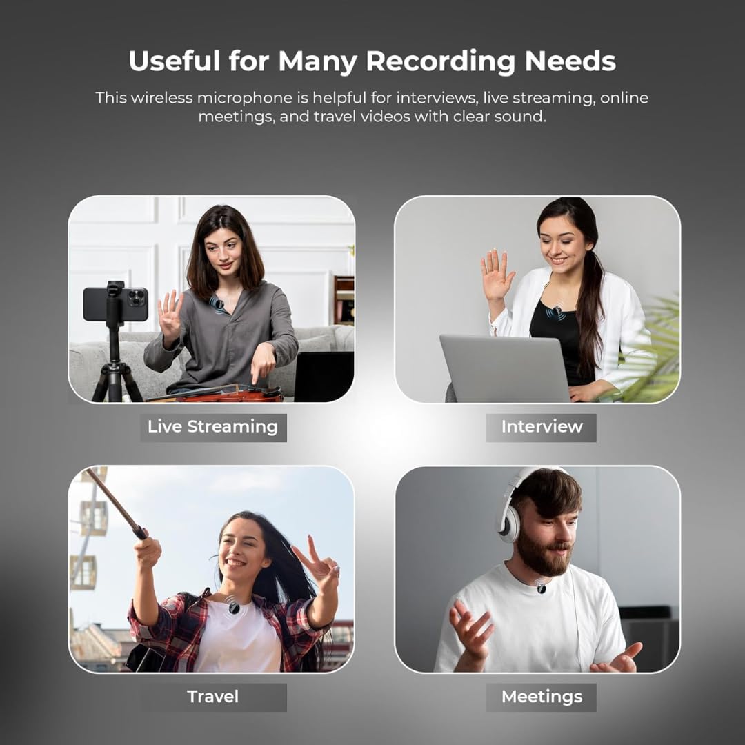 Digitek DWM-124 2-in-1 Wireless Microphone for iPhone 15+ & Type-C Android, 80m Range, Noise Reduction & Echo Modes, Wireless Mic for Creators, Vlogging, YouTube & Interviews — Amazon image 9