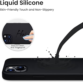 Compatible with Apple iPhone 14 Case 6.1, Uruchi Thin Liquid Silicone 3 Layer Fully Coated Soft Gel Rubber Case Cover, Black