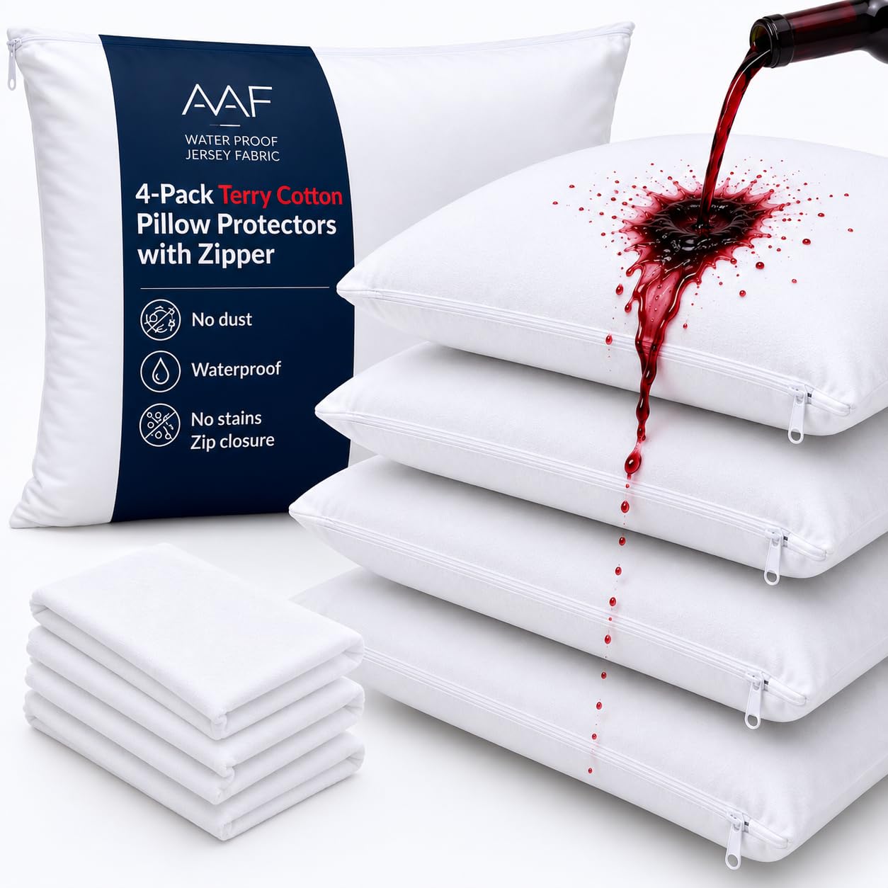 Aaf Textiles White Waterproof Pillow Protectors 4 Pack 50X75cm, High Tpu Zipped Pillow Protectors With Zip Closure, – Hypoallergenic, Breathable, Anti Dust Mite, Soft Hotel Quality Jersey Pillow Encasement