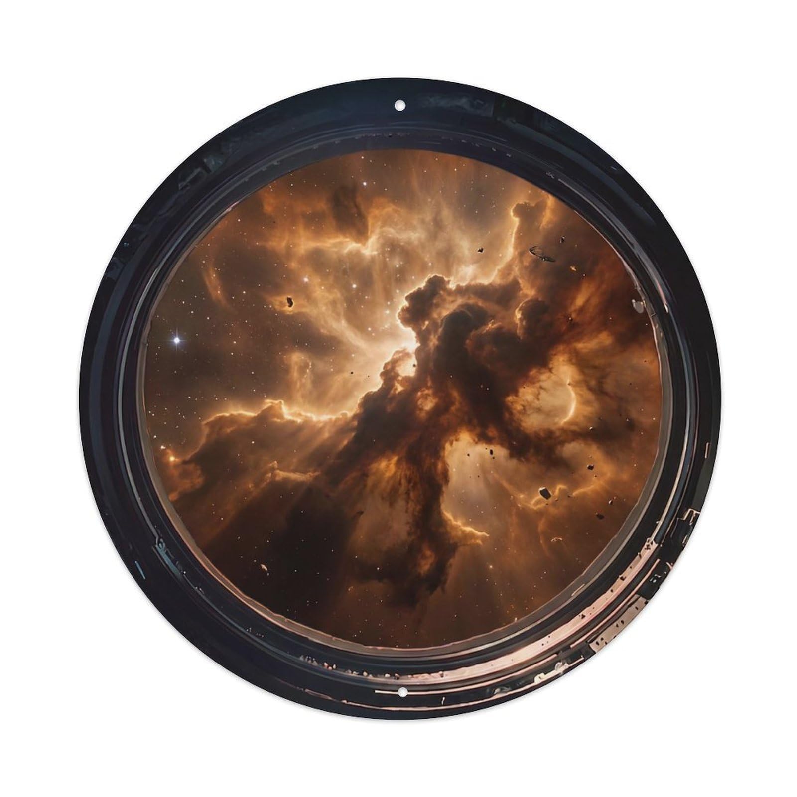 Amber Dust Nebula Porthole View Metal Tin Sign