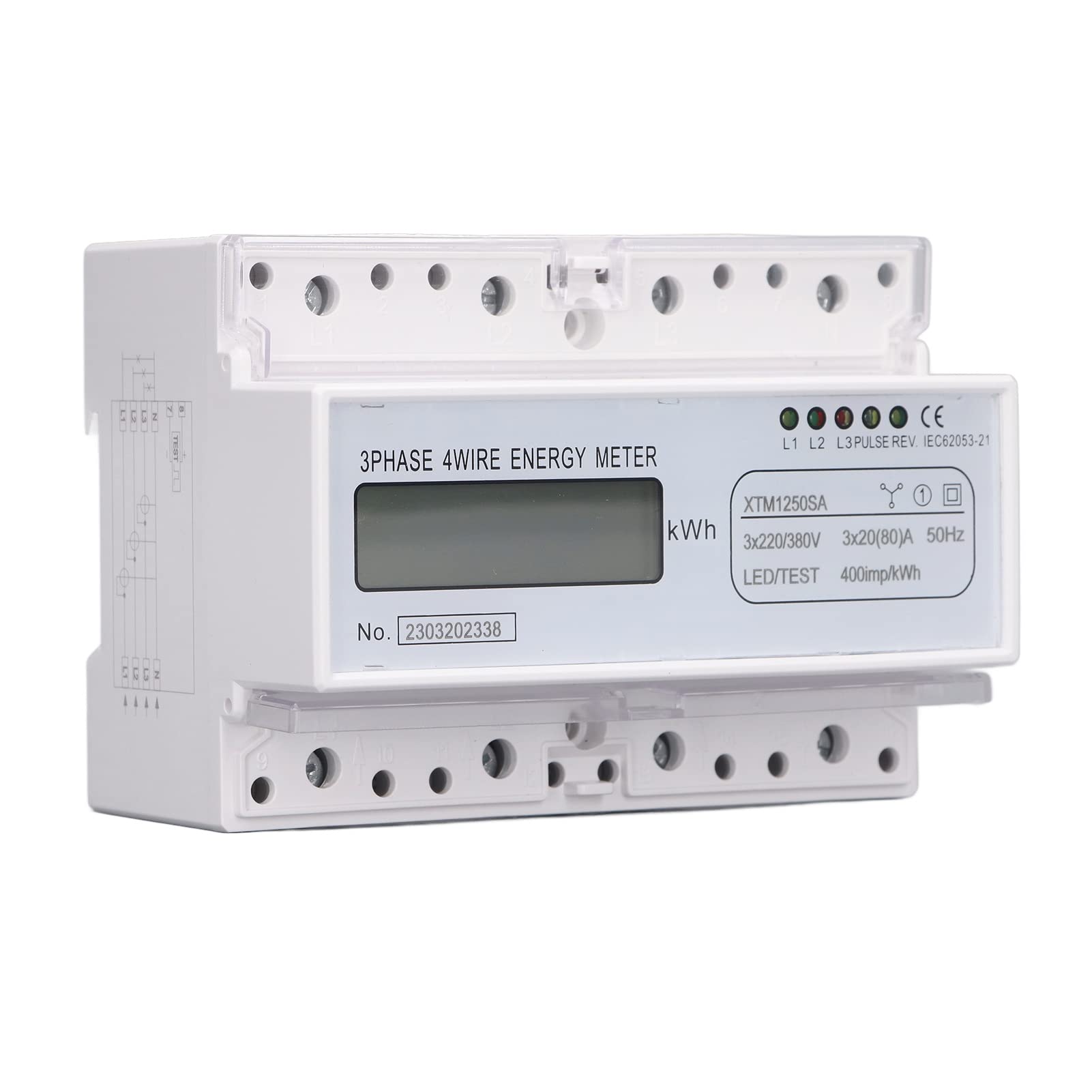 Misuratore di Energia Elettrica 4 Fili 3 Fasi Display LCD a 7 Cifre Monitor di Utilizzo dell'Energia Elettrica in Plastica per la Produzione di Automobili (3x20(80) A)