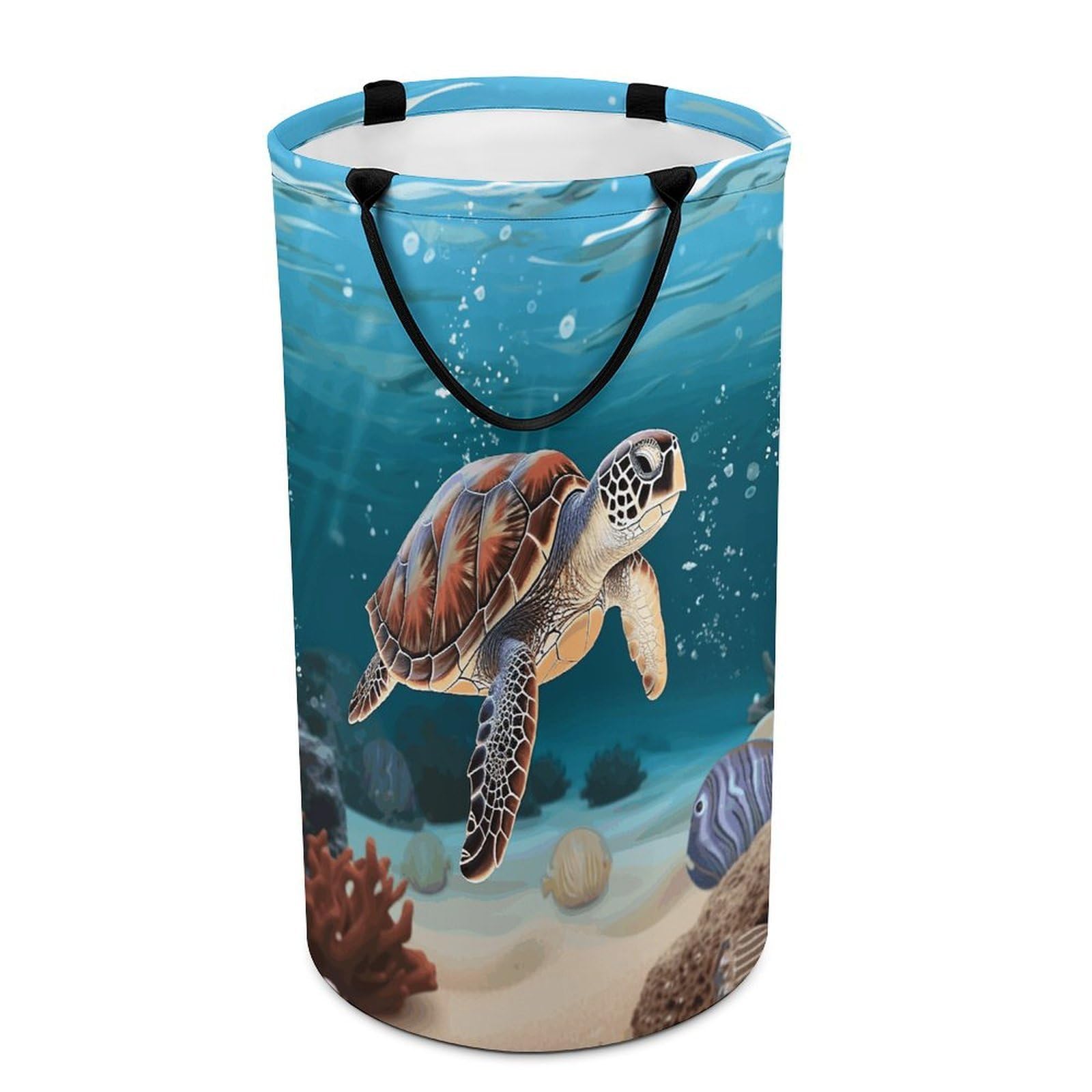 Adfgyerh Style Sea Turtle Swimming Laundry Basket ，Foldable Waterproof Model ，Laundry Hamper ，Handles On Both Sides Easy To Move ，Storage Basket For Bedroom, Bathroom, Dorm, Laundry Room.