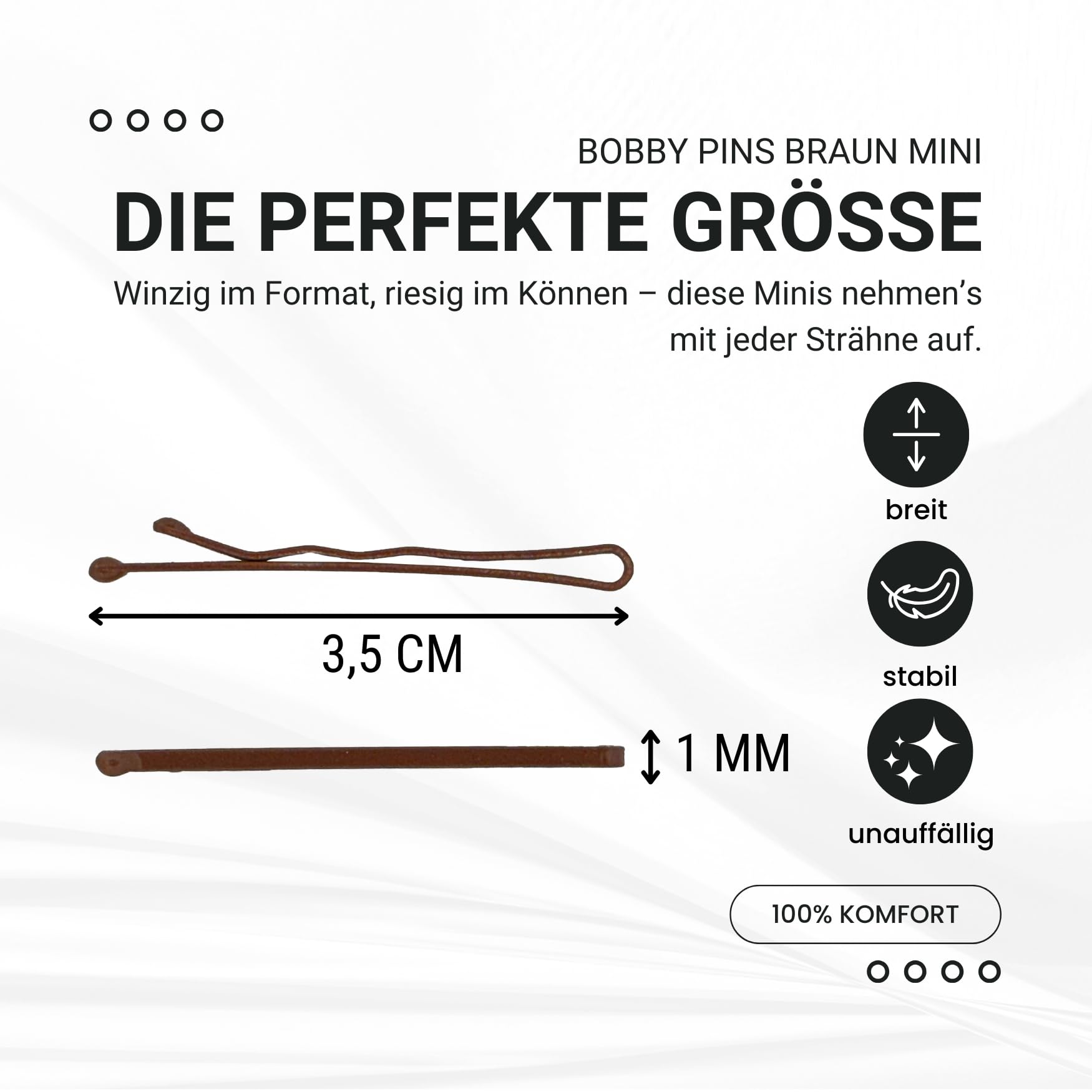 50 Mini Hair Grips Hair Bobby Pins Brown 3.4 cm Delivered in a White Box of Love, Box colour: white, 50 count (Pack of 1) - Image 4
