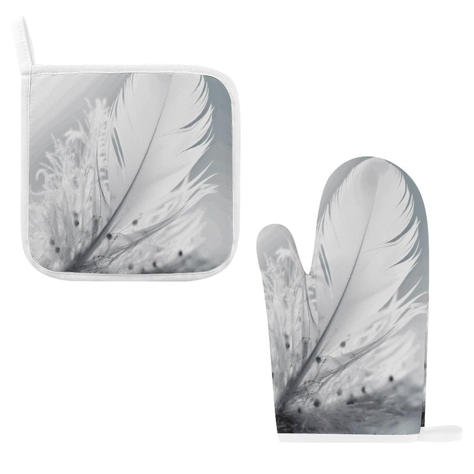 Fodpand Style Fluttering White Feathers Oven Mitts And Pot Holders Sets