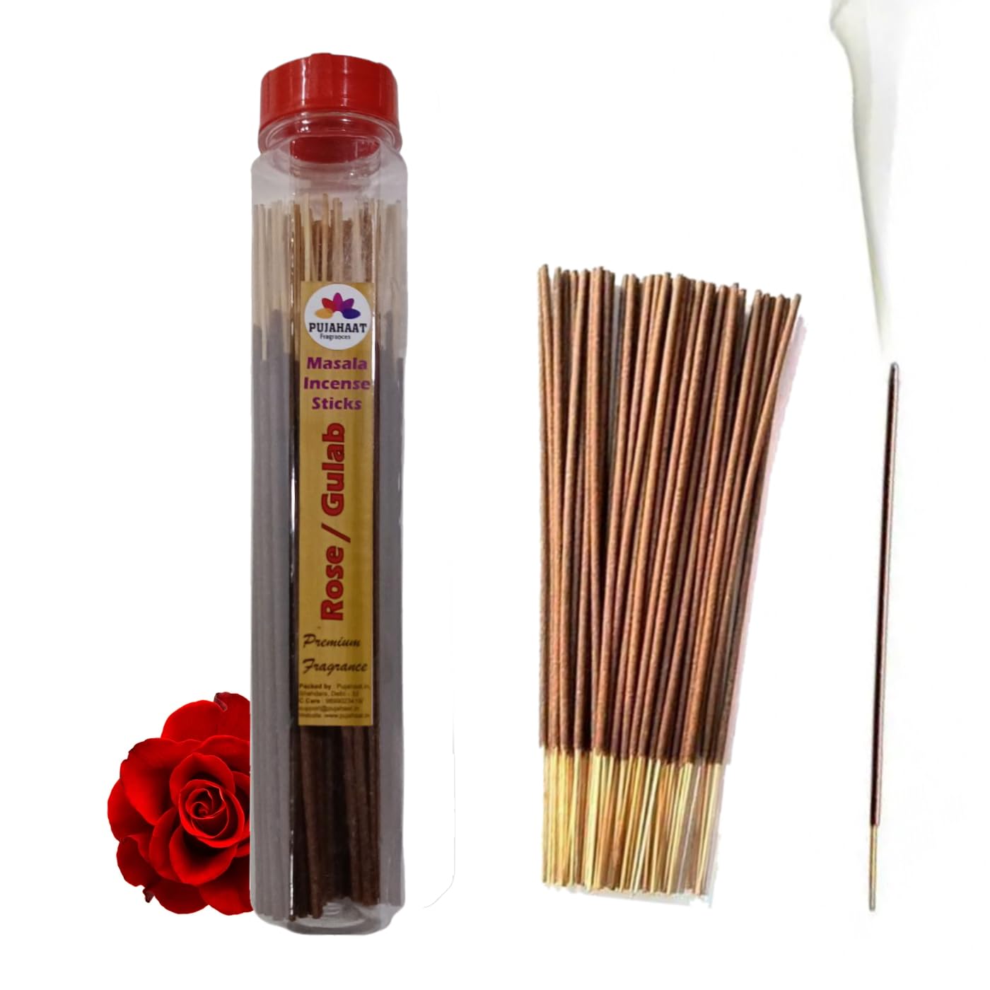 Premium Scented Incense Stick Masala Agarbatti | No Charcoal Incense Sticks, 100% Herbal Fragrance Agarbatti, 0% Sulphates Rose (Gulab) Fragrance - 100 GMS-image-42