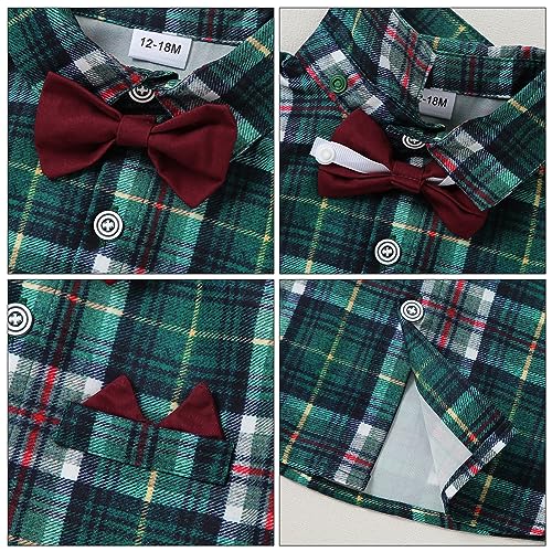Image of YALLET Toddler Baby Boy Clothes Suit Gentleman Wedding Outfits Formal Dress Shirt+Bowtie+Suspender Pants