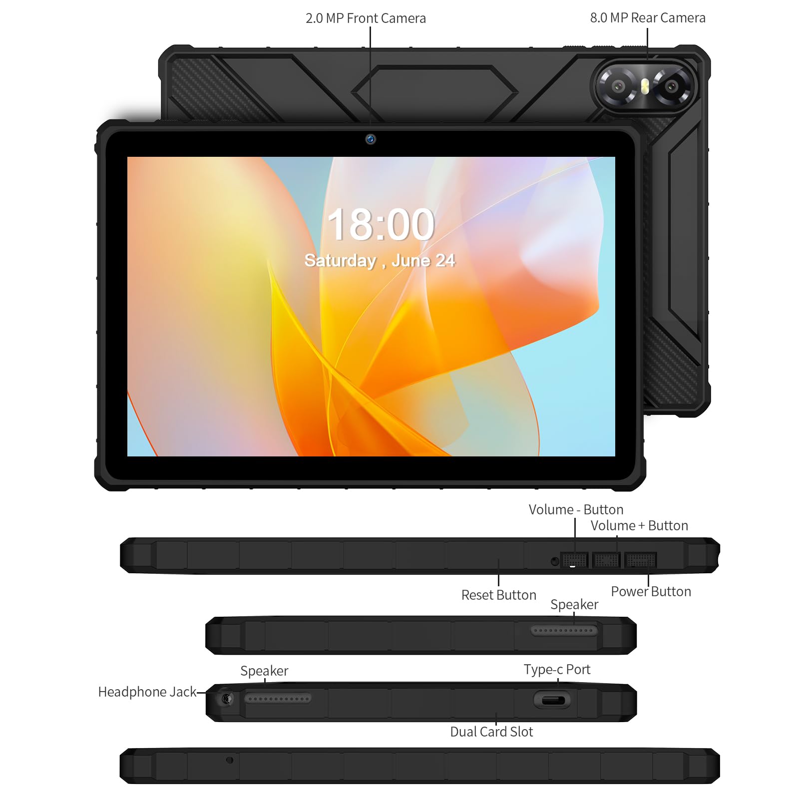 PRITOM 10 Zoll Android 15 Tablet PC mit 16GB RAM 64 GB ROM, 1024GB Expand, Octa core, 5G WiFi, Dual Kamera, Bluetooth, 10" Tablet mit Schutzhülle