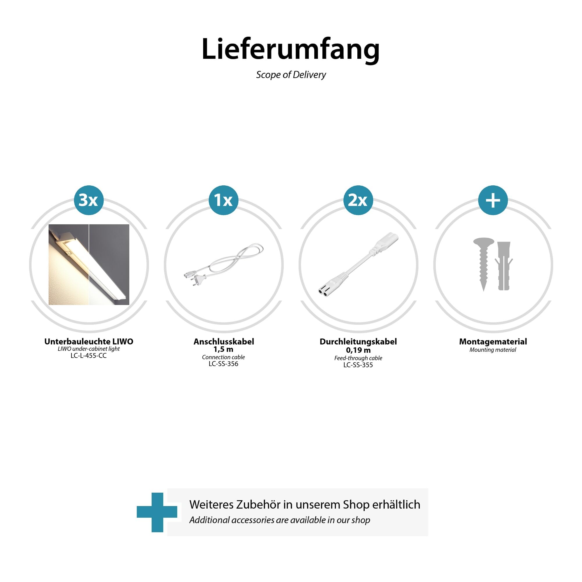 ledscom.de LED Unterbauleuchte LIWO 58cm, schwenkbar, je 958lm, warmweiß/weiß, 3er Set