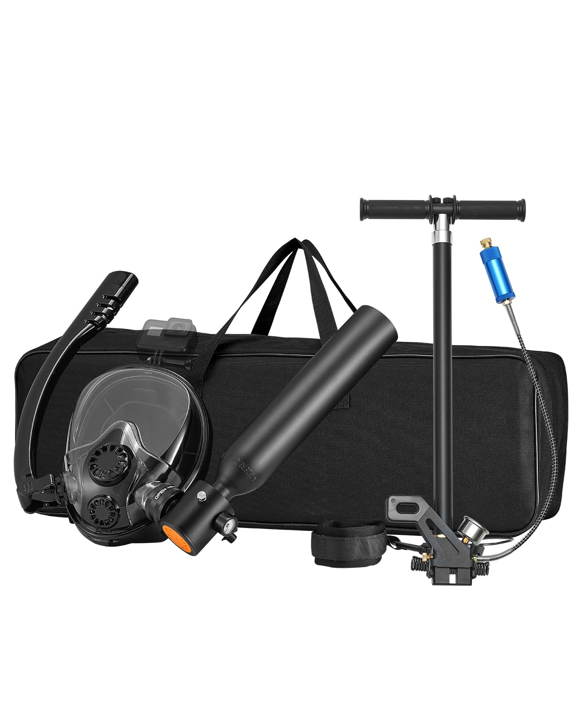 VEVORScuba Tank, 0.5L Portable Diving Tank, Diving Oxygen Cylinder Support 5-10 Minutes Underwater Breathing, 32.81 ft Diving Depth, Refillable Snorkel Air Tank with Pump for Underwater Exploration
