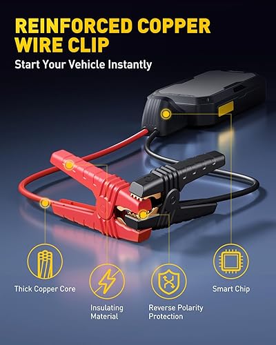 Miniatura 7 de AUXITO Arrancador portátil  Batería de coche de 4000 A (8L de gasolina7L diesel) 2000LM luz de campamento, caja de salto de 12 V con 4 modos de luz