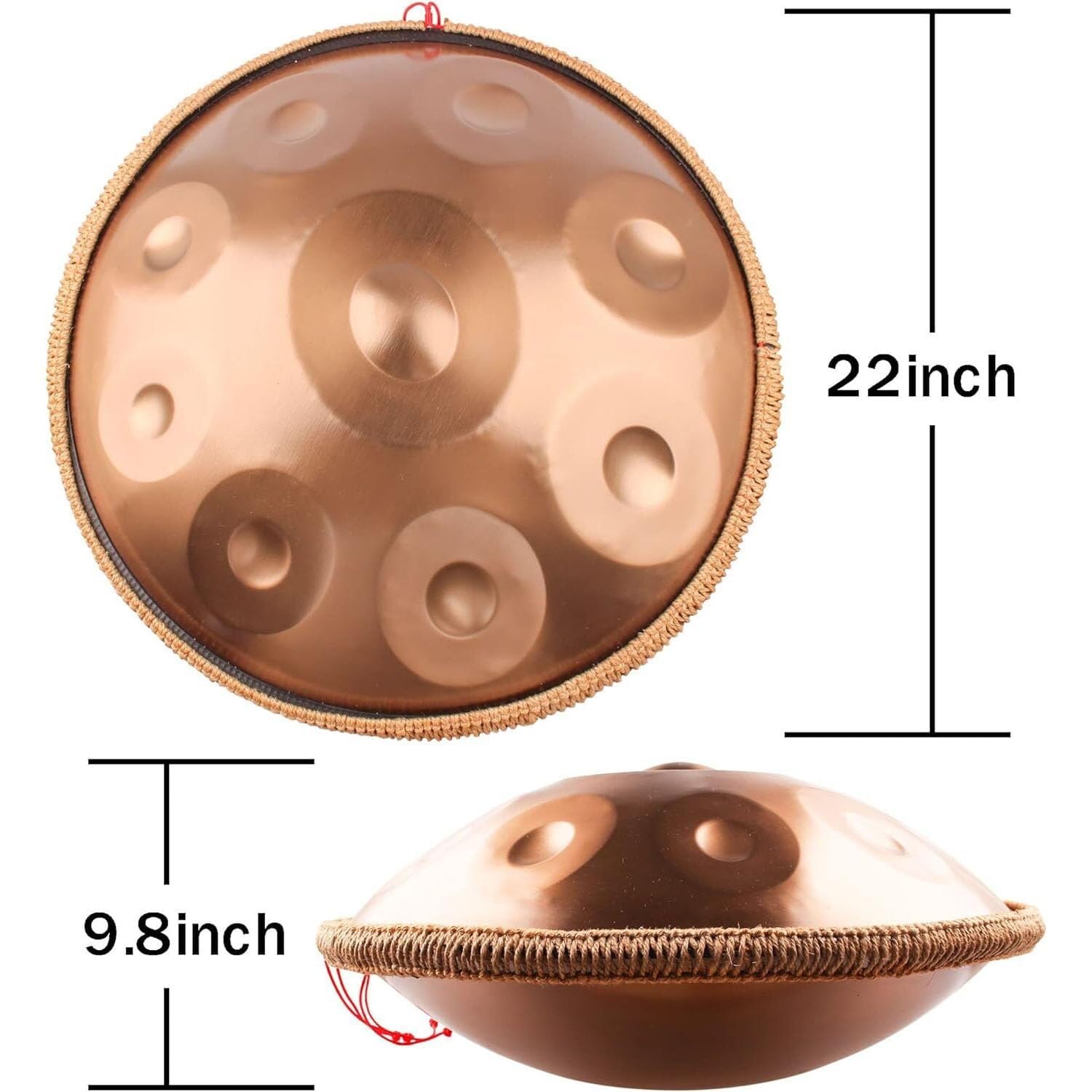 Handpan Drum 9 10 12 Notes 22 Pouces En Ré Mineur 432 Hz, Tambour À Main En Acier Avec Sac À Main Souple, 2 Maillets De Handpan, Support De Handpan (Color : Black, Size : 10 Notes)