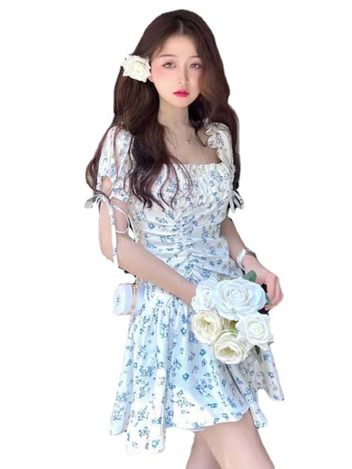 Amazon.co.jp: [Nestkanina] サマーワンピース 花柄 半袖 ひざ上