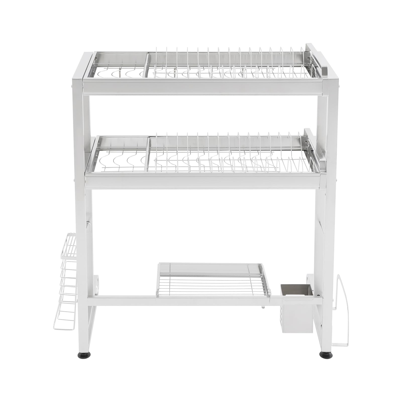 2-stöckiges Geschirrtrockner Abtropfgestell über der Spüle, Edelstahl 304, erweiterbar 64-103cm, Silber, mit Essstäbchenkorb und Messerhalter