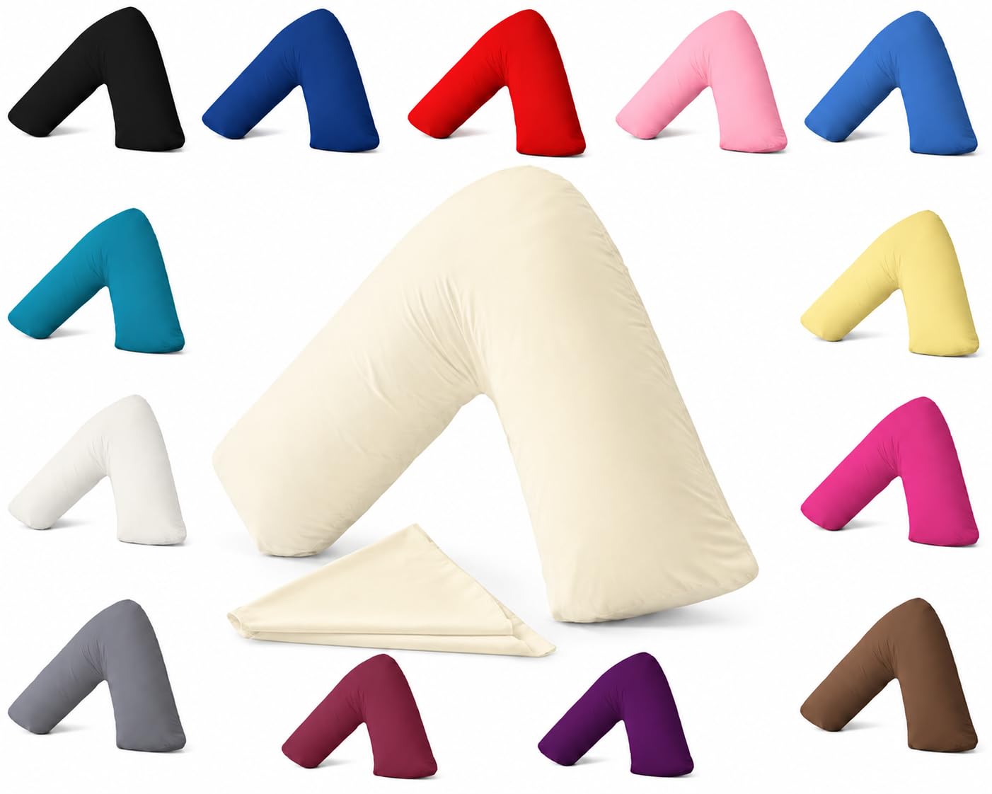 AmigoZone Plain Polycotton Back & Neck Support V Shaped Pillowcase Orthopedic/Pregnency/Nursing Pillow Case (Cream) โ image 1