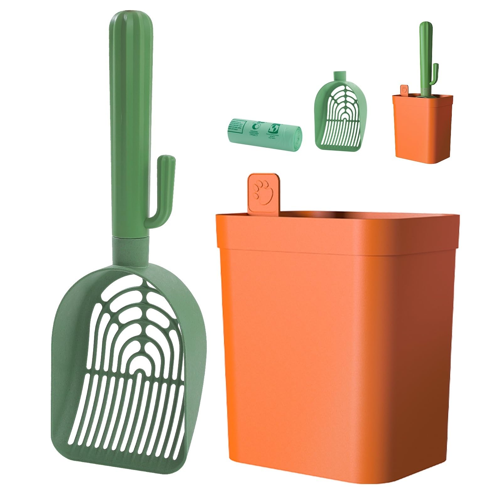 1 Set di Paletta for lettiera for Gatti Cactus con Supporto, setaccio for lettiera, Paletta sostituibile con Spazio di archiviazione