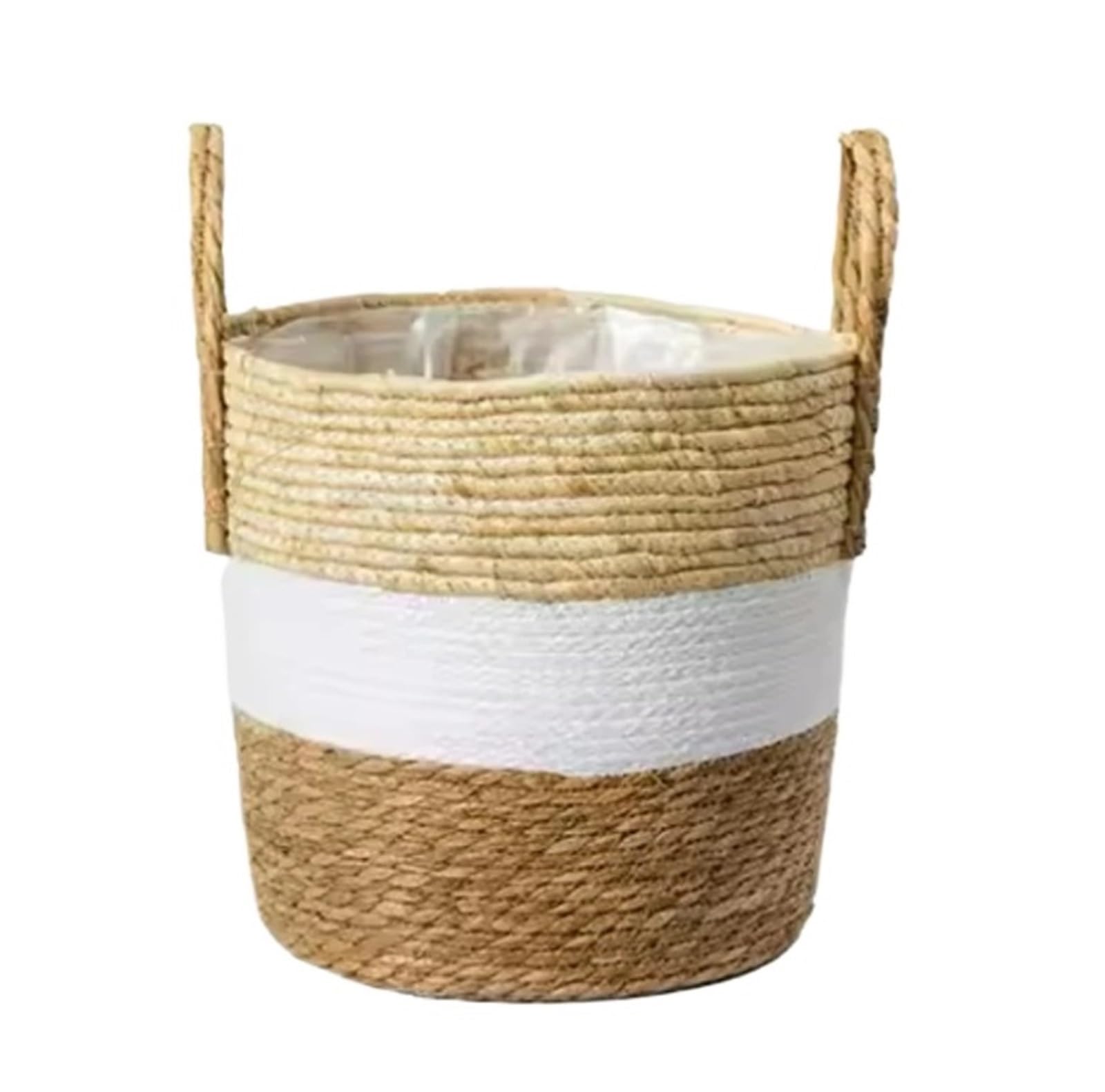 DUNSBY Woven Planter 3pcs Fancy Wicker Planter Basket,Flower Pot, Home Decor, Garden, Seagrass Storage Baskets, Toy Holders(White 22CM)