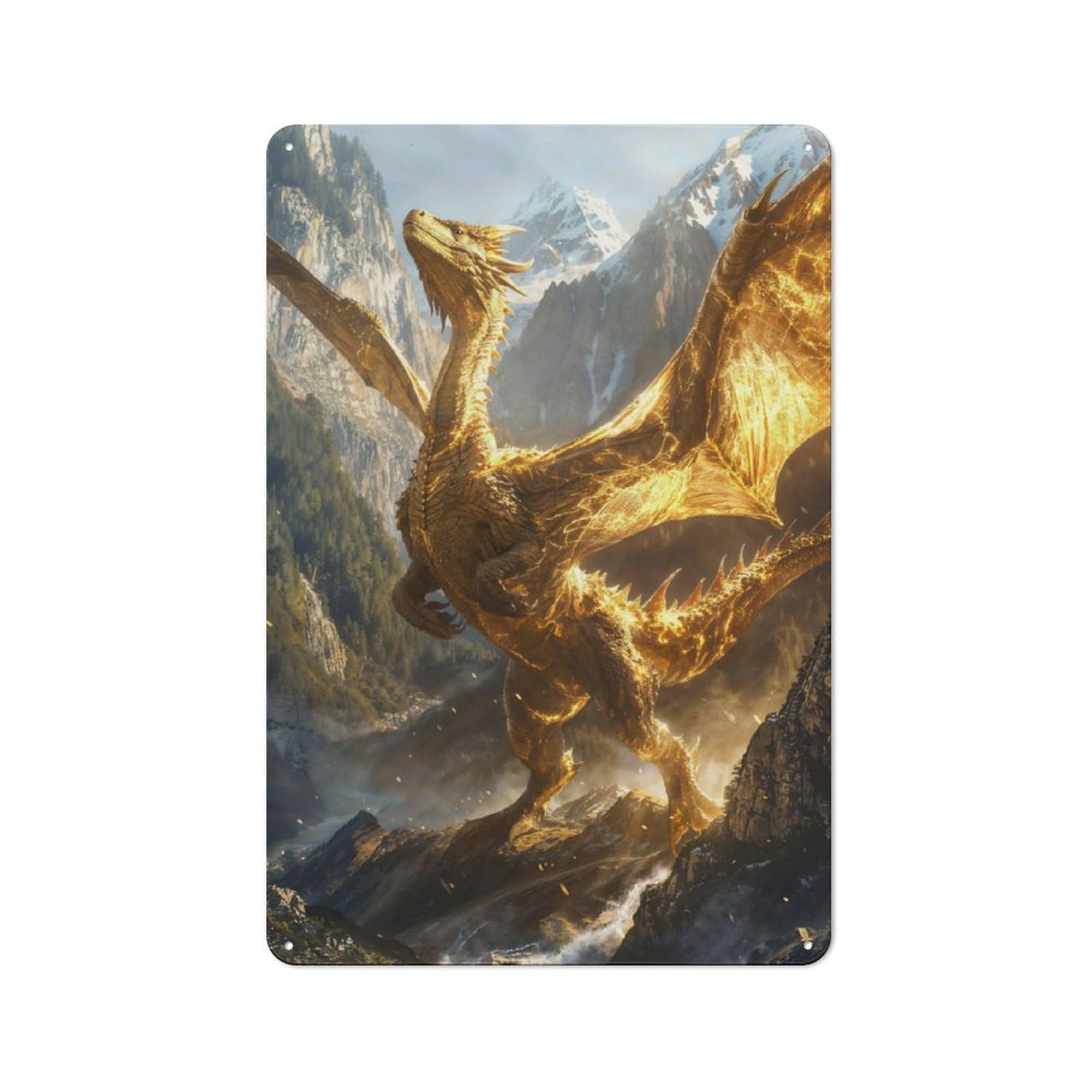 Junmoney Noble Goldvein Dragon 30X20cm Retro Metal Sign With For Café Or Restaurant, For Collectors Decorating Cafés And Restaurants