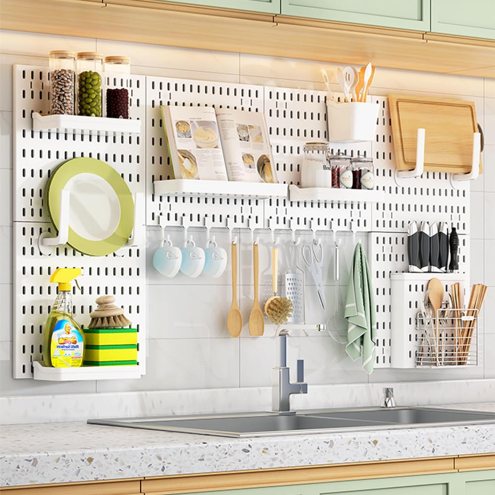 Pegboard Combination Kit, 6 Pieces Pegboards and 21 Accessories Modular Hanging for Crafts Ornaments Storage, Wall Mount Display Peg Board Panel Kits for Bedroom Home Office Bathroom Kitchen Garage