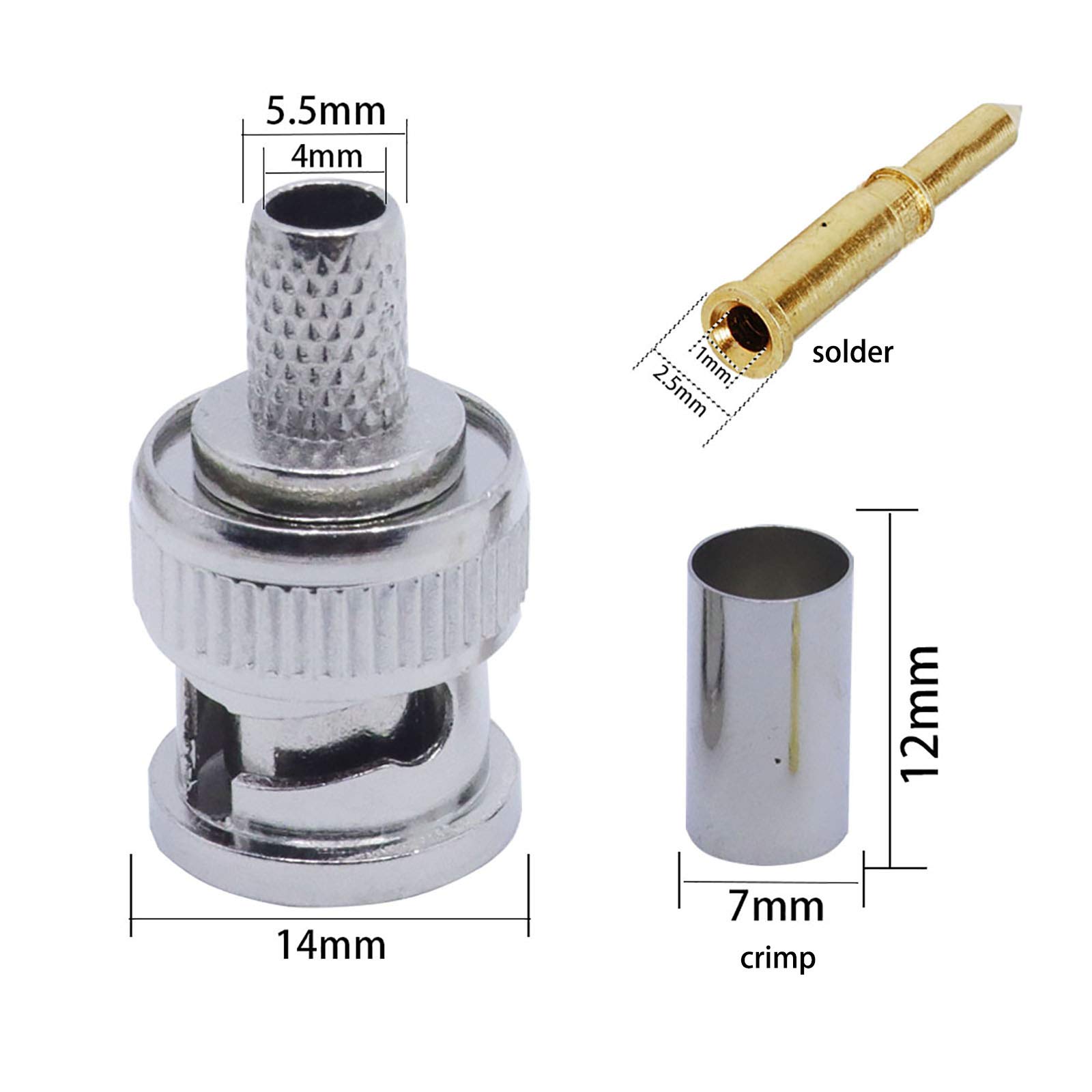 Kit de herramientas de crimpado BNC, 20 conectores, herramienta de crimpado de acero al carbono con bloqueo integral, incluye cortador