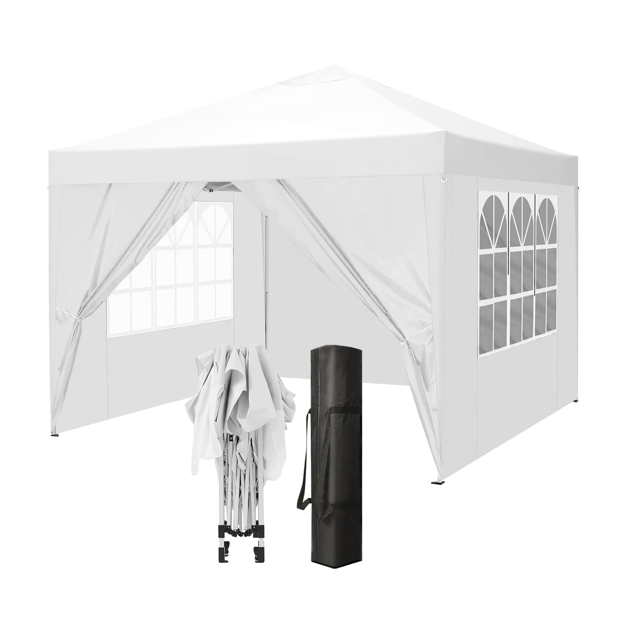 Gazebo 3 x 3 M Impermeabile Uv Resistente Con Pareti Laterali Struttura Acciaio Giardino 2 Porte E Finestre Pieghevole Apertura A Spinta Pop Up