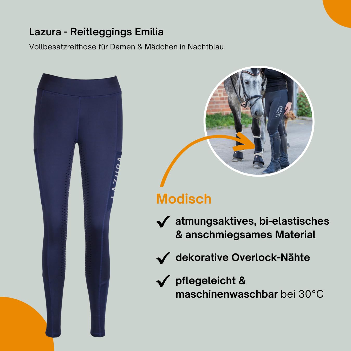 Lazura - Reitleggings für Damen & Mädchen Emilia | Vollbesatz aus Silikon | Vollbesatzreithose mit 2 seitlichen Handytaschen | Reithose in fünf Farben | Reitbekleidung in Größe 116-176 & 34-46