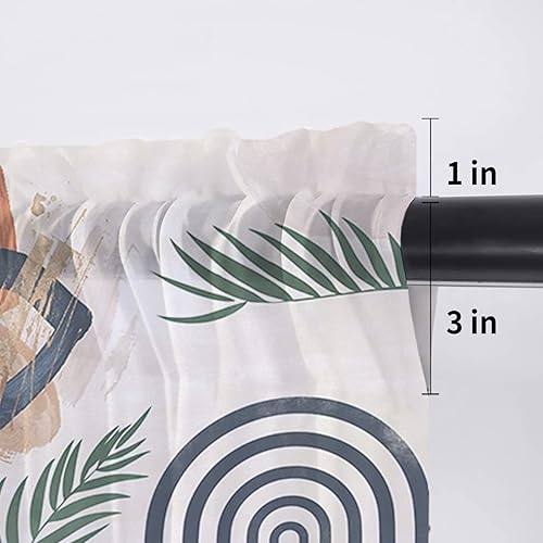 Miniatura 6 de Cortina bohemia semitransparente geométrica para decoración de cocina, sala de estar, moderna de mediados de siglo, cenefa con bolsillo para barra,