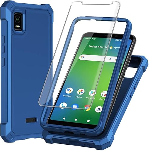 HAIJ for ATT Calypso 3 case, with Tempered Glass Screen Protector 360 Full-Body Soft TPU Bumper Shockproof Silicone Protective Phone Cover Case for AT&T Calypso 3 (U328AA) (Blue)