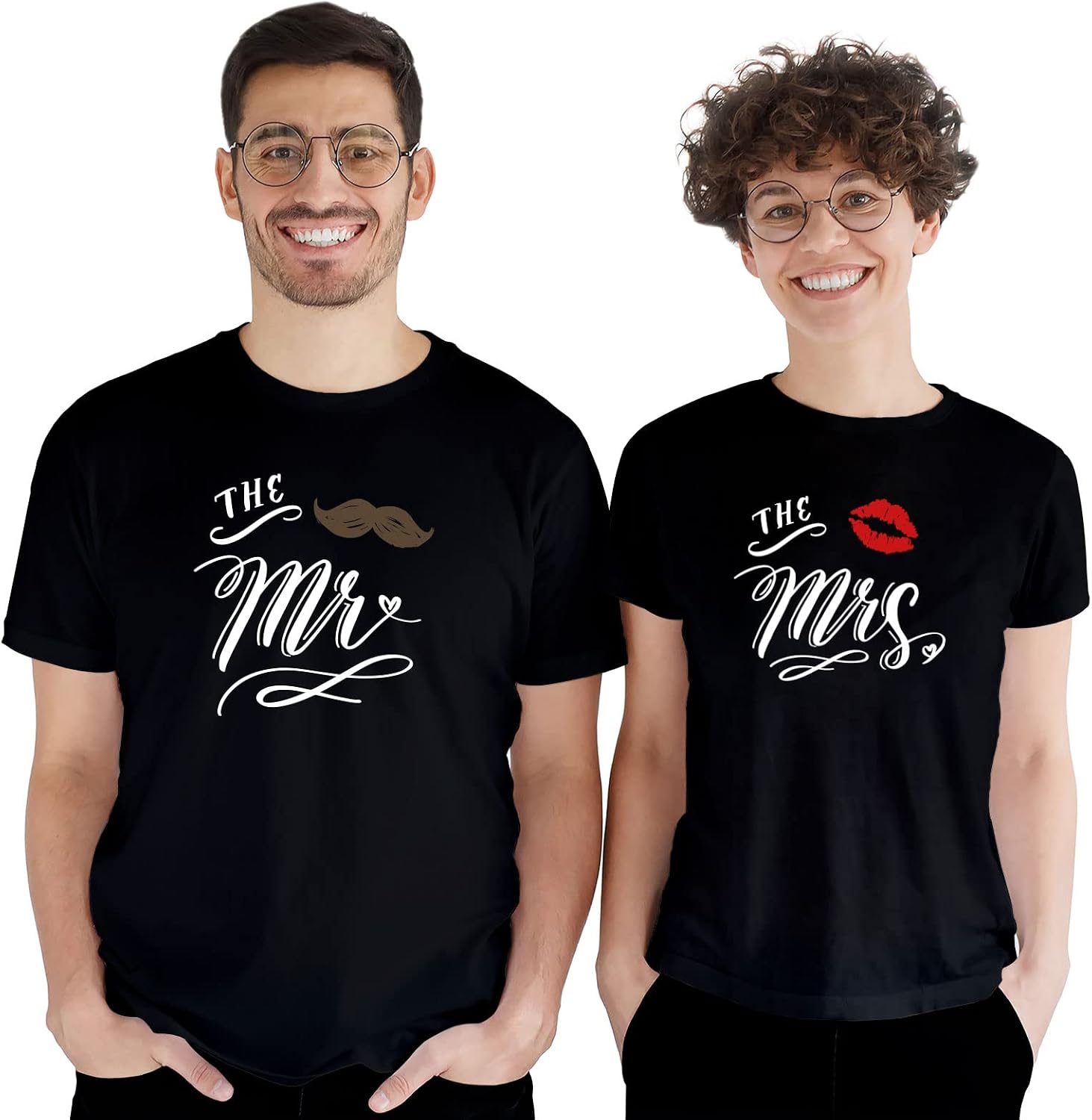 GotPrint Matching Couple Shirts, Mr Mrs Shirt, Couples Outfits for him and her Ultrasoft Cotton Half Sleeve Crewneck T-Shirt