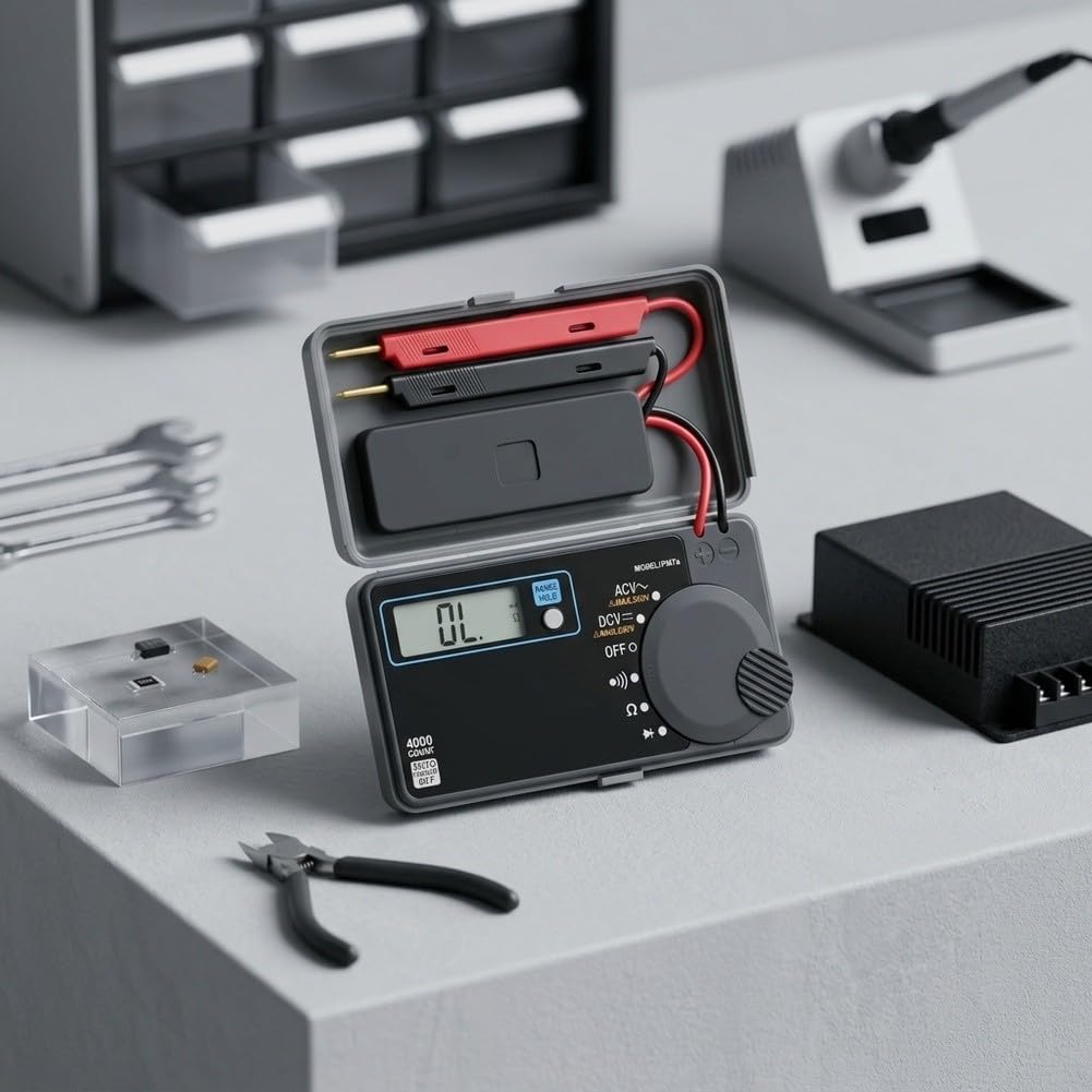 Design compatto di stile della carta del multimetro digitale del corpo di plastica | Auto/manuale, 4000 conteggi, precisione 0,7%, grande LCD, formato tascabile, riparazione elettrica domestica