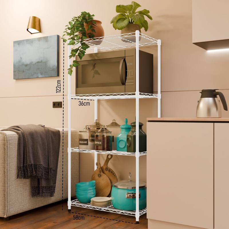Image of 4-Shelves Heavy Duty Steel Storage Rack | Multipurpose Shelving Unit for Kitchen, Home & Utility