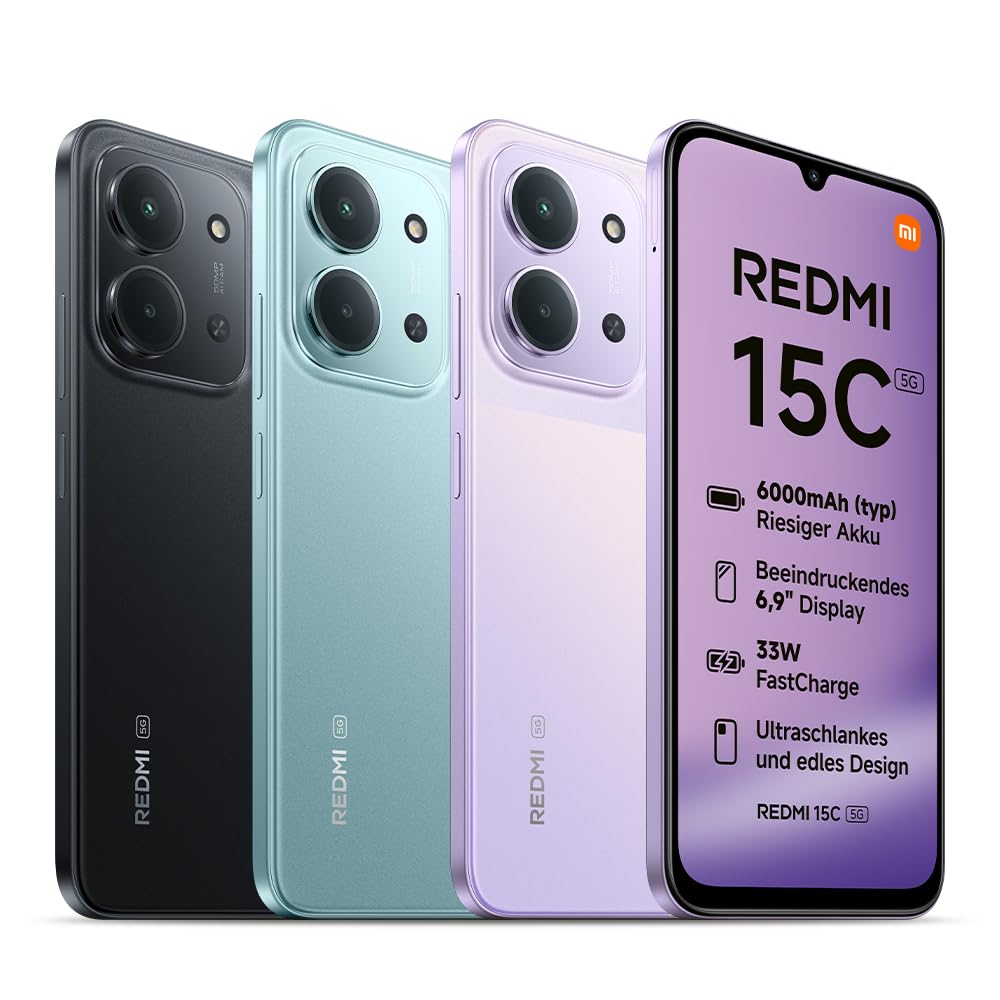 XIAOMI REDMI 15C 5G, Smartphone 4+256GB, Handy mit Android, 6,9" 120Hz Display, MediaTek Dimensity 6300 Prozessor 6nm Octa-Core, 50MP KI-Dualkamera, 6000mAh, Mitternachtsschwarz