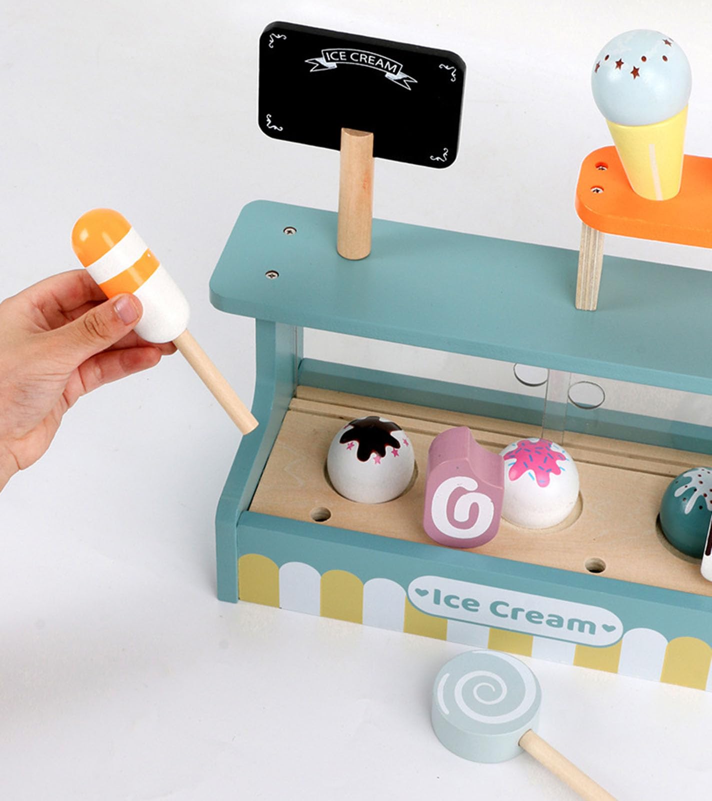 Set Gioco Gelateria in Legno, Giocattolo Stand di Dolci Immaginario | Giocattolo in Legno per Bambini a Tema Cibo, Banco da Gioco Immaginario, Stand per Dolci Giocattolo